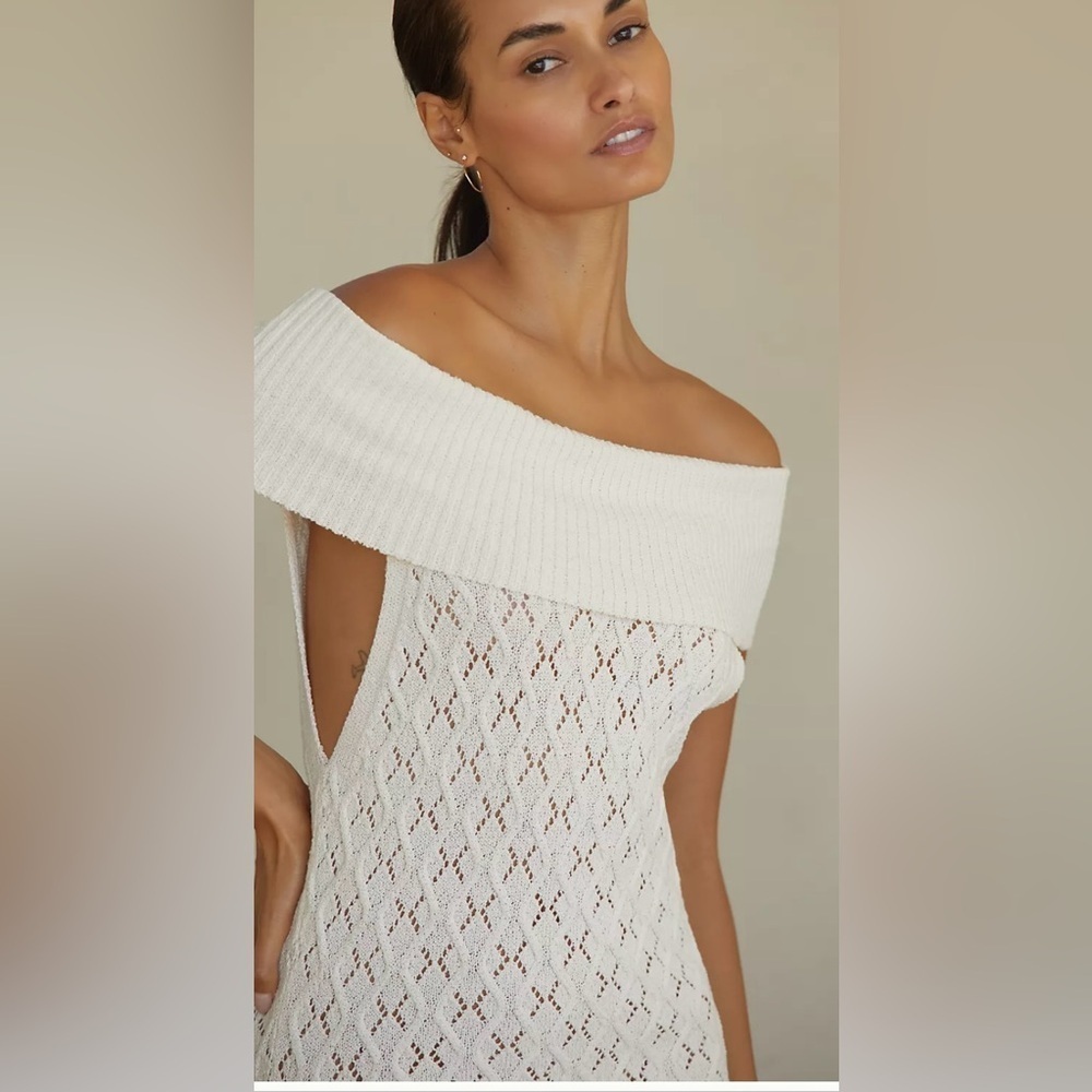 Anthropologie Tropics Off Shoulder Sweater Dress White - Picture 2 of 6